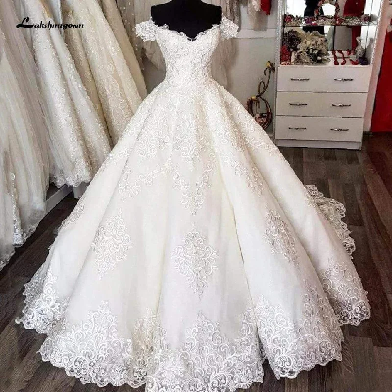 Clearance Sale Roycebridal Luxury Dubai Ball Gown Wedding Dress Lace Embroidery