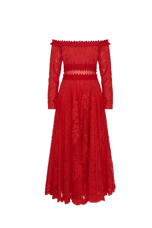 Unleash Your Style Red Lace Midi Dress