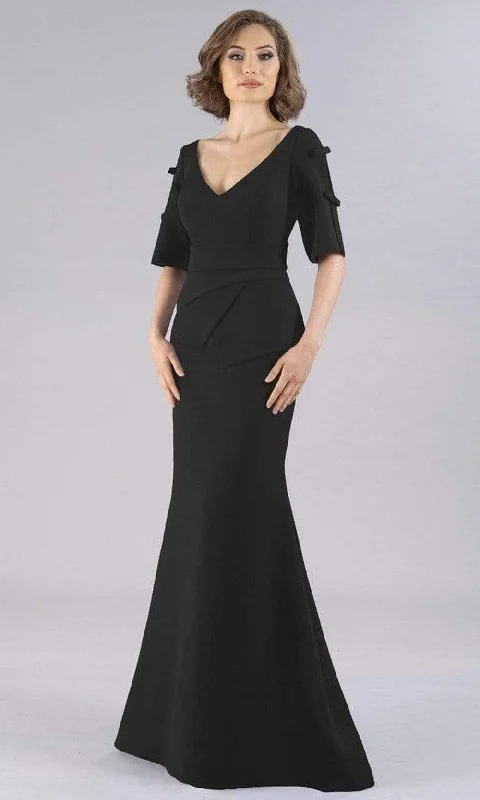 Sophisticated Style Gia Franco - Elbow Sleeves V-Back Trumpet Gown 12102