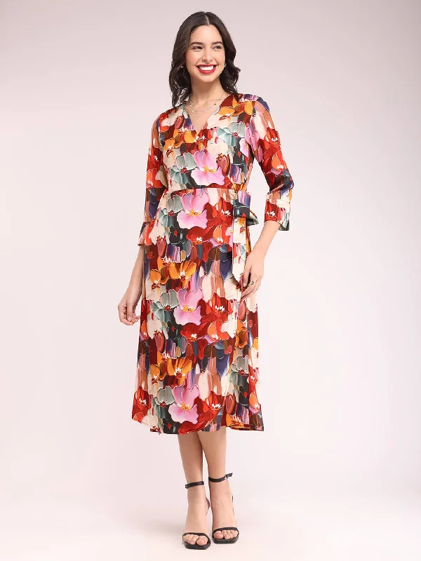 Quality Wear Abstract Floral Wrap Dress - Multicolour