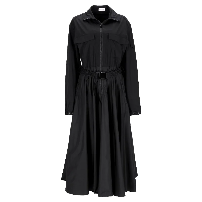 Trendy Online Boutiques Moncler Belted Half-Zipped Midi Dress in Black Polyamide