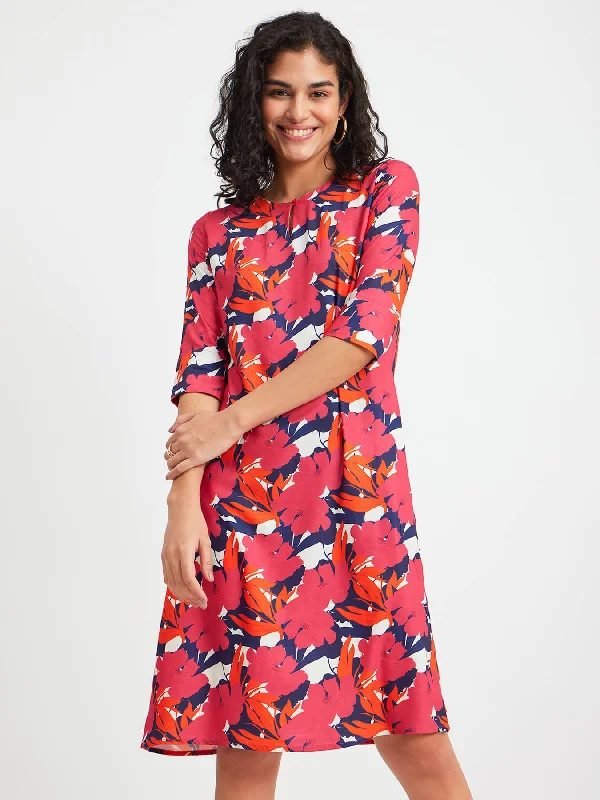 Urban Femme Streetwear Floral Print Dress - Orange And Pink