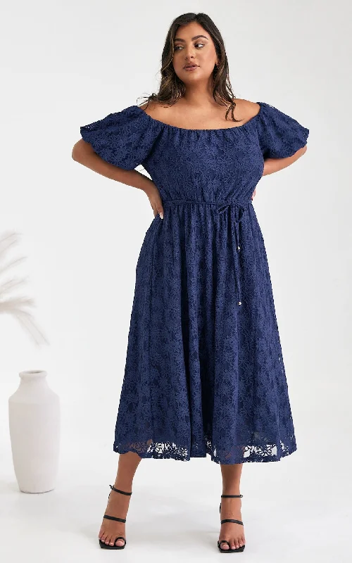 Best Online Women's Boutiques Nara Midi Dress - Navy Lace