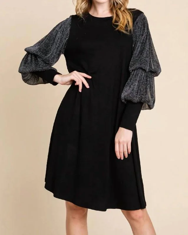 Trendsetter's Closet Puff Sleeves Midi Dress In Black