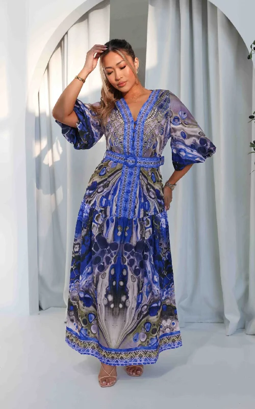 VIP Member Discount Santorini Maxi Dress - Blue Print