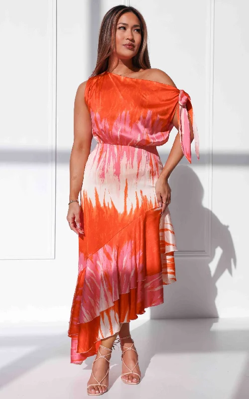 Winter Wardrobe Clearance Kayla Maxi Dress - Orange Pink Print