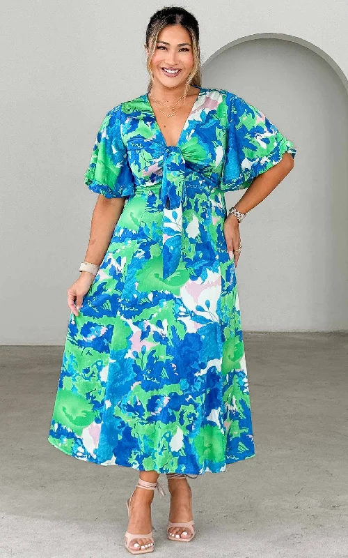 Eclectic Fashion Conessa Midi Dress - Blue Green Print