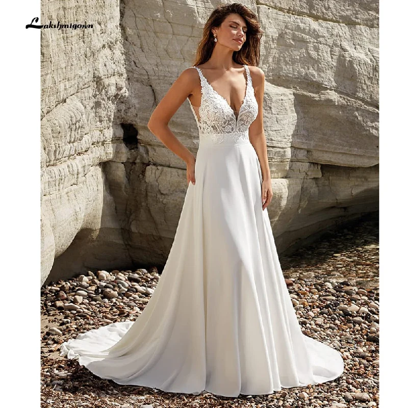 Plus Size Women’s Fashion and Clothing Roycebridal Modest V-Neck Wedding Dress 2022 Fashion lace appliques Sweep Train  A Line Bridal Gown New Arrival  Vestidos de Nova