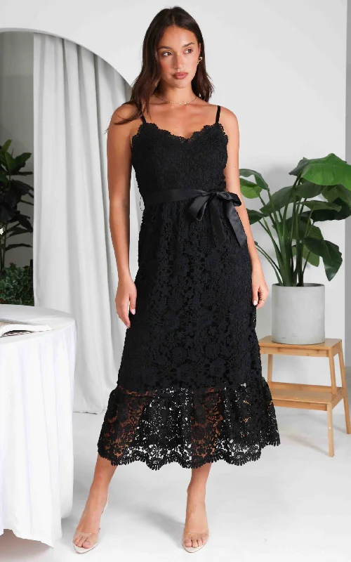 Best Online Boutiques Fleur Lace Midi Dress - Black