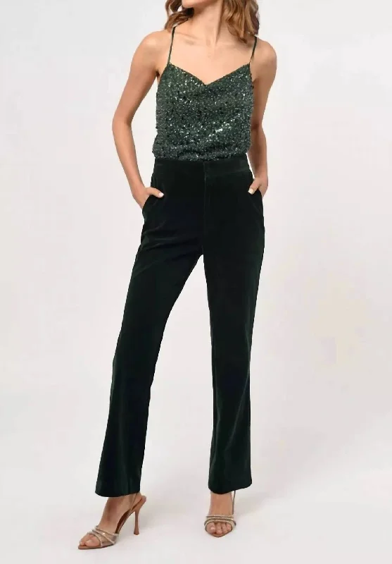 Women Clothing Milton Velvet Straight Leg Trouser In Forest Green