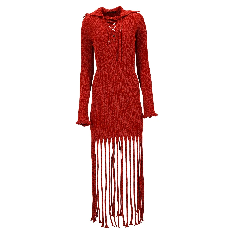 Classic Women's Fashion Alanui Desert is My Tennis Court Midi Dress in Red Rayon