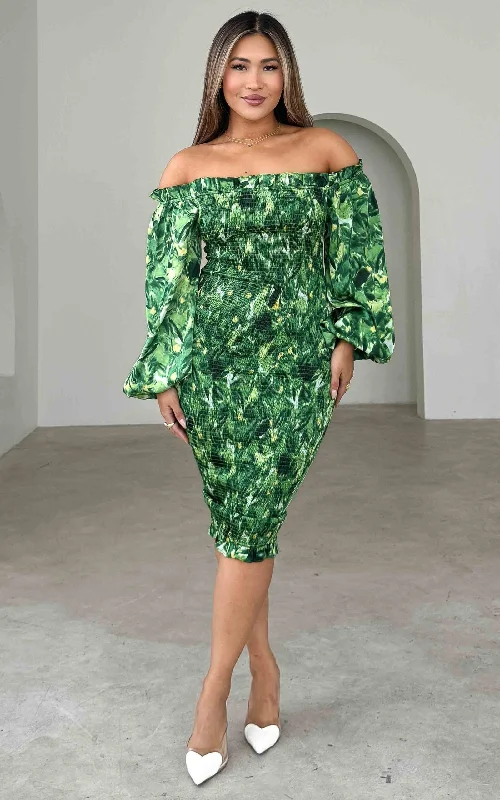 Big Sale Event Alicia Midi Dress - Green Print