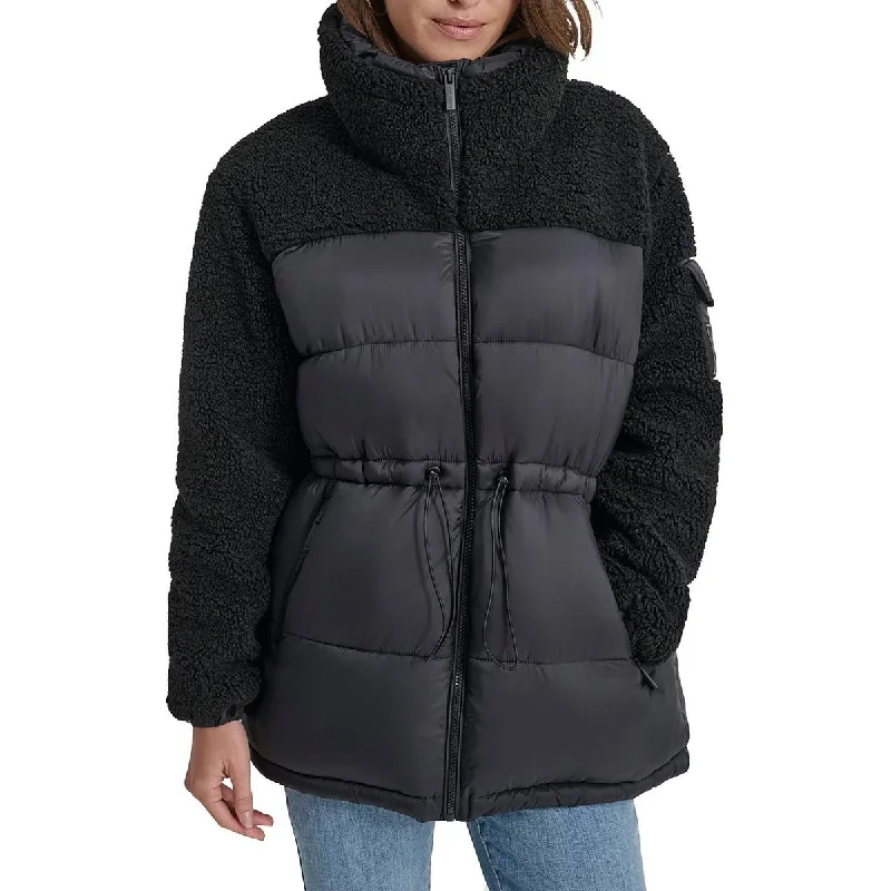 Womens Faux Fur Quilted Puffer Jacket