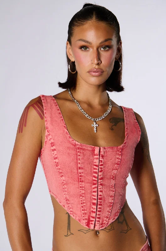 Elegant Simplicity Wardrobe OUT THE MUD ACID WASH DENIM CORSET TOP