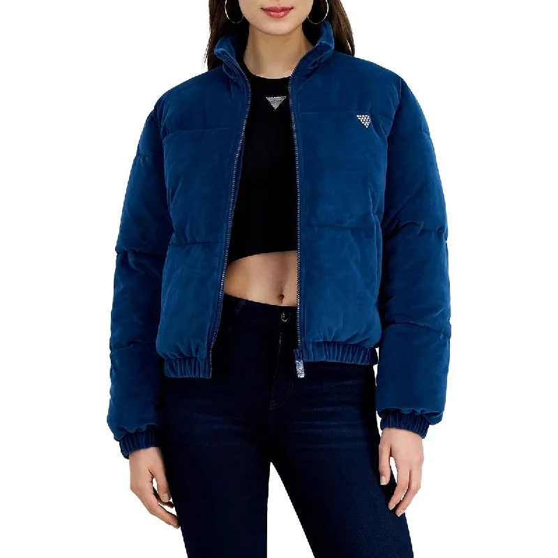 Couture Womens Embellished Velvet Puffer Jacket