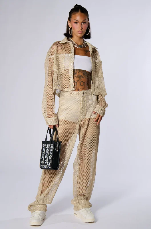 Flash Sale Starts ALL THAT MESH WIDE LEG SNAP PANTS IN BEIGE