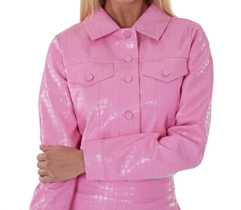 Faux Croc Jacket In Pink