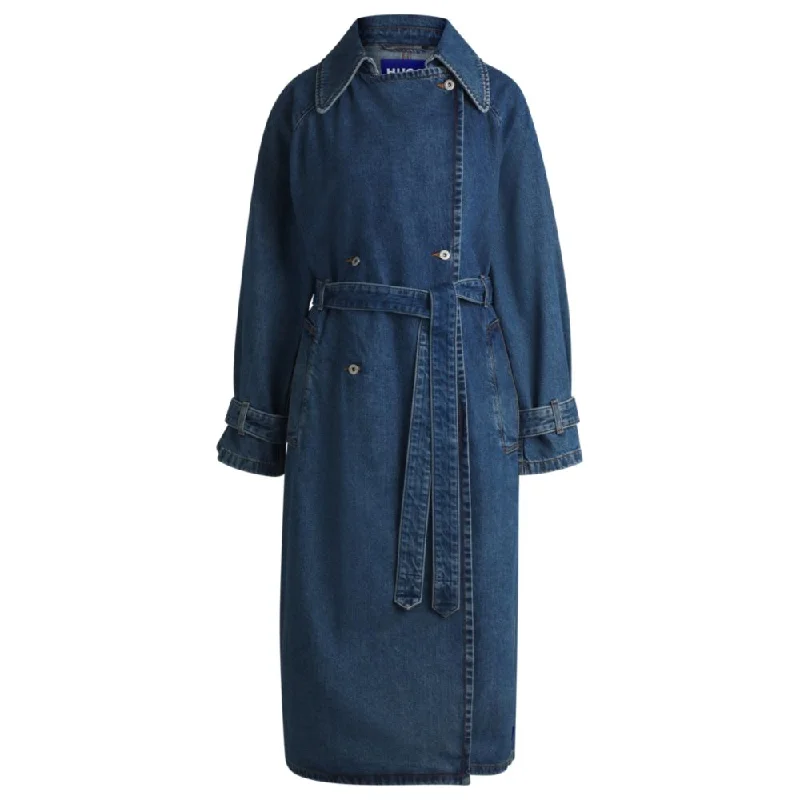 Women Clothing Double-breasted trench coat in dark-blue denim