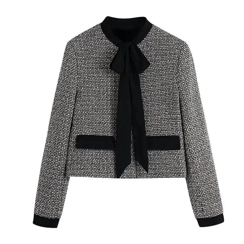 Style Beyond Borders Elegant Bow Tied Women Tweed Jacket