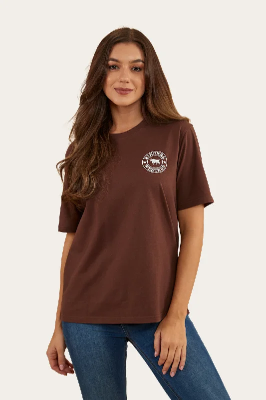 Dive Into Trendy Styles Signature Bull Womens Loose Fit T-Shirt - Chocolate/White