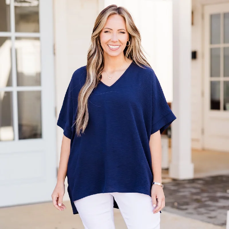 Catch Every Fashion Trend Weekend Wardrobe Top, Navy Blue