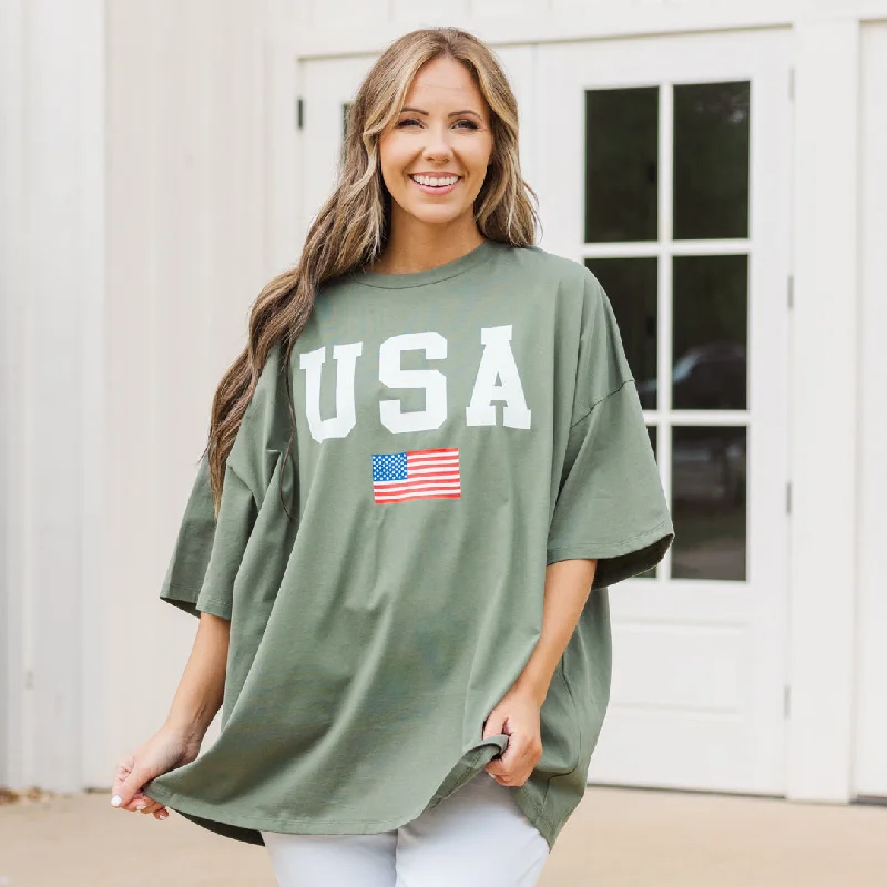 Premium Style True American Spirit Boyfriend Tee, Moss