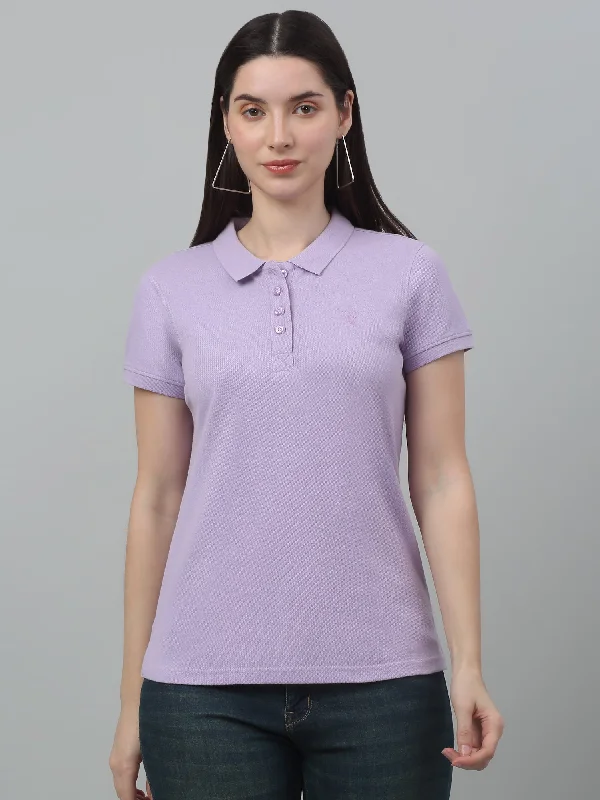 Mega Sale Women's Casual Regular Short Sleeve Lavender Polo neck  T-Shirt