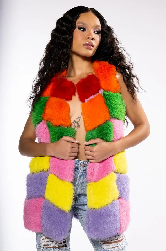 Women's Clothing Online Sale JAYLEY BRAND FAUX FUR RAINBOW VEST