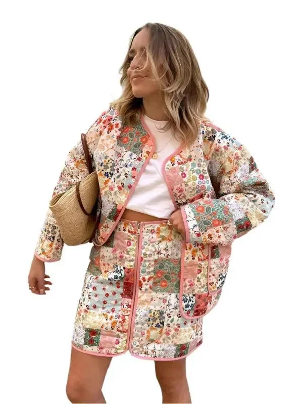 Latest Fashion Floral  Quilted Coat Women