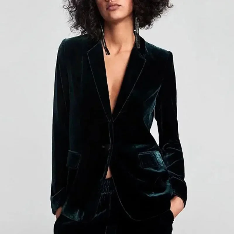 Unleash Your Fashion 1-Button Velvet Blazer Women - Suit Jacket