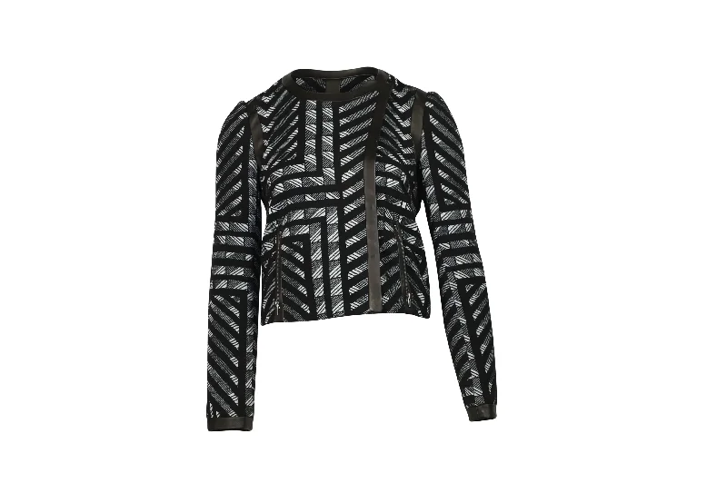 Wardrobe Update Diane Von Furstenberg Geometic Pattern Leather Trim Jacket in Black Wool