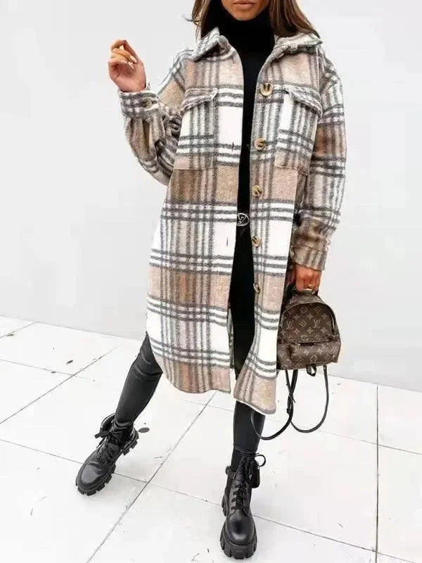 All Season Fashion Collection Oversized Shacket Plaid Women Shirt Jacket