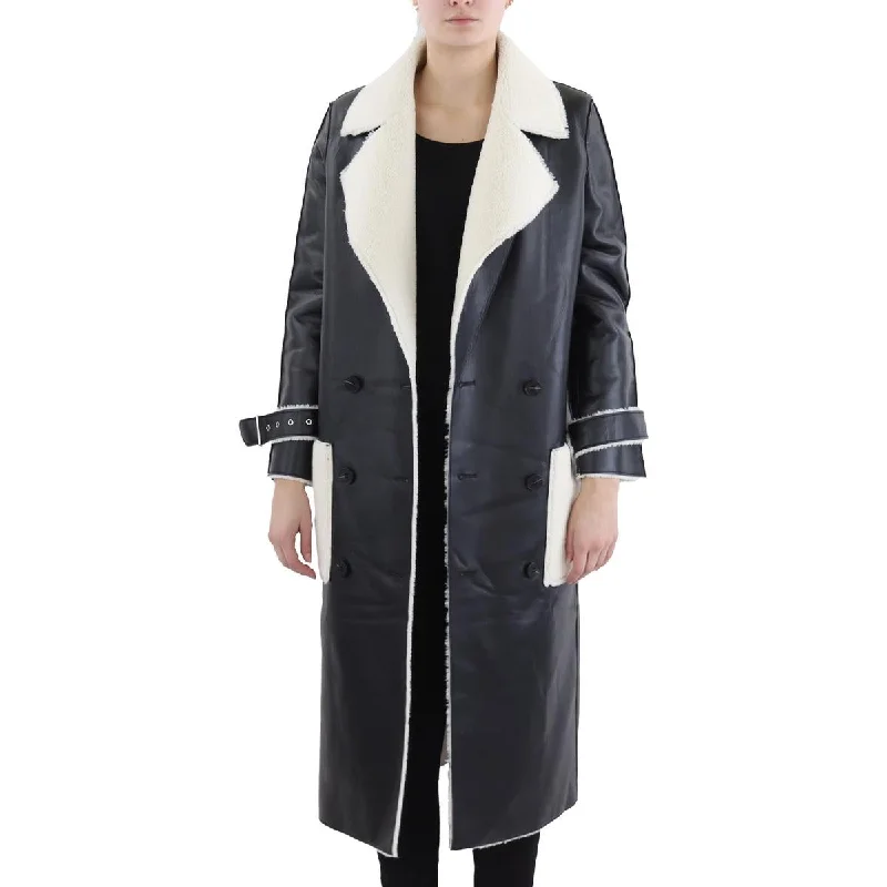 Trend Forward Women's Wear Gia Womens Sherpa Leather Long Coat