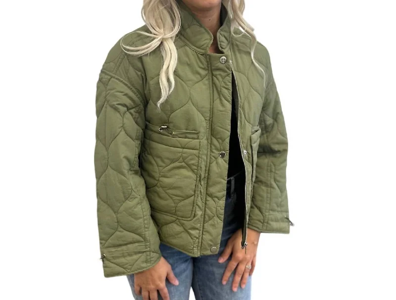 Quilted Down Jacket In Olive