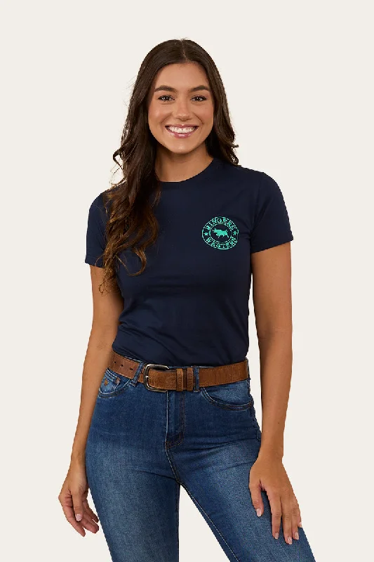 Chic Style, Always In Vogue Signature Bull Womens Classic Fit T-Shirt - Navy/Mint