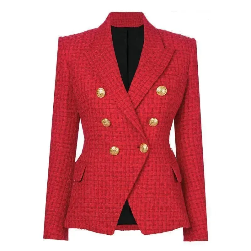 Casual Chic The Pragmatic Red Tweed Blazer Women - Casual - Plain-Solid