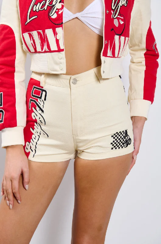 Gift Ideas LUCKY ME EMBROIDERED SHORTS