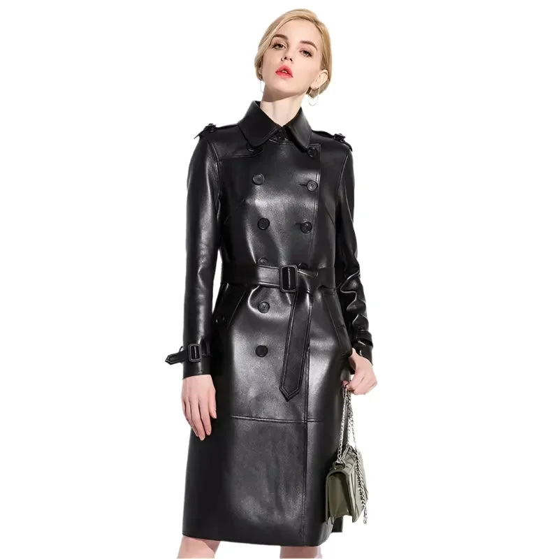 Women's Clothing NYC Leather Trench Coat For Women