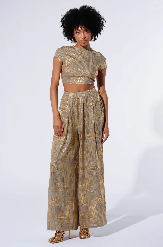 Sale Event, Prices Rock JUST LIKE MAGIC METALLIC KNIT WIDE LEG PANT IN GREEN MULTI