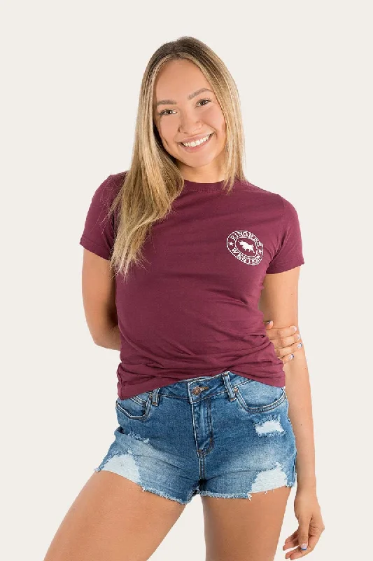 Effortless Style, Endless Impact Signature Bull Womens Classic Fit T-Shirt - Burgundy/White