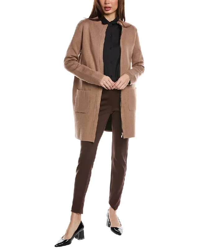 Redefining Women's Fashion T Tahari Contrast Color Funnel Neck Coat