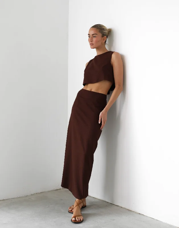 Imeless Style Como Linen Maxi Skirt (Cocoa)