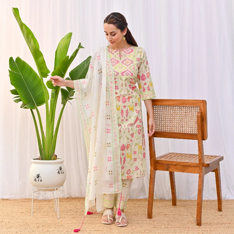 Everyday Wear Lemon Yellow Ikat Inspired Salwar Kurta Set with Dupatta