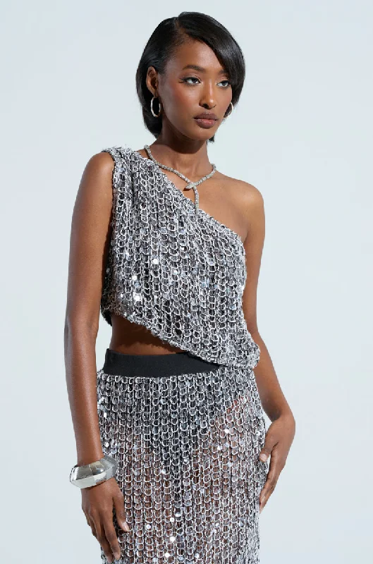 Limited Time Offer DONT MIND ME SEQUIN ONE SHOULDER TOP