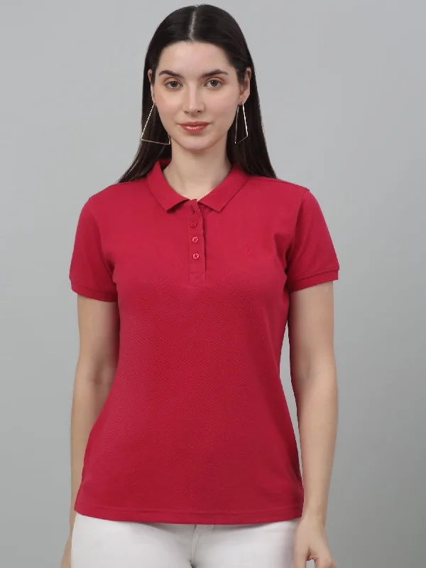 Enjoy Discount Women's Casual Regular Short Sleeve Pink Polo neck  T-Shirt