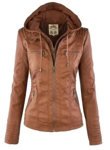 Comfort Centric Apparel Hooded Leather Jackets For Women