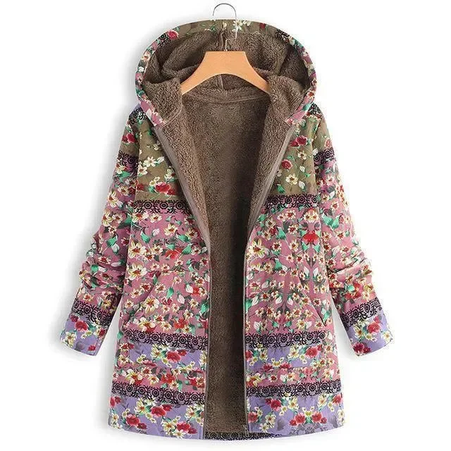 Fashion Forward Floral Hooded Women Fleece Coat