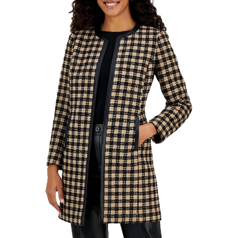 Womens Checkered Polyester Open Front