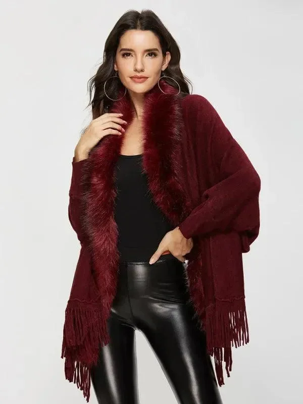 Vintage Style Clothing Sale Women's Fur Collar Shawl Wool Coat