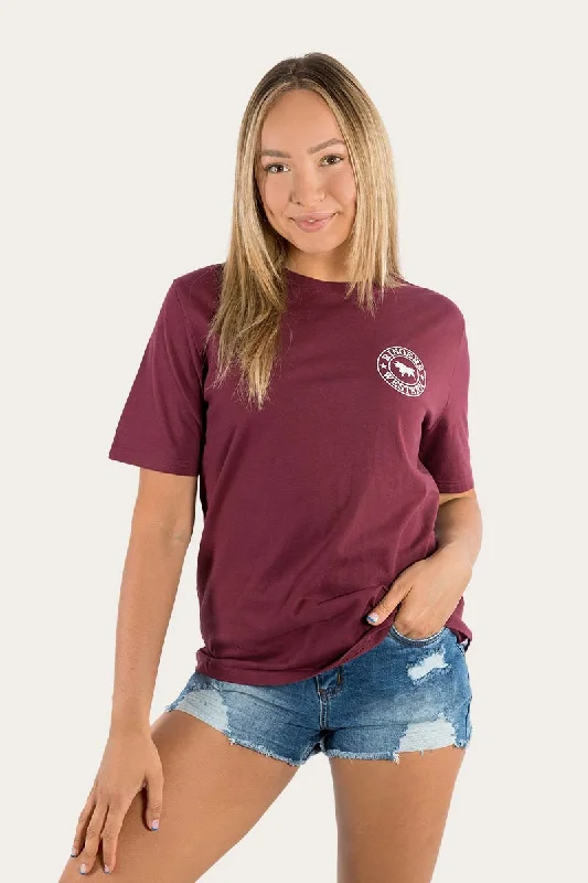 Redefining Women's Fashion Signature Bull Womens Loose Fit T-Shirt - Burgundy/White